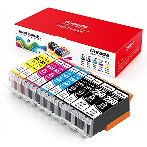 GALADA Compatible Ink Cartridges Replacement for Canon PGI-250XL CLI-251XL 250 251 XL for Pixma MX920 MX922 MX722 IP7220 IP8720 IX6820 MG5420 MG5422 MG5520 MG5522 MG5620 MG6320 Printer 10 Pack
