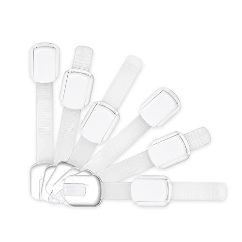 Adjustable & Reusable Child Safety Cabinet Locks & Latches, Baby Proofing Door Window, Cabinet, Toilet, & Refrigerator Lock, Child Safety Strap Locks with Adhesive Pads, Pack of 6, White – Wonderkid