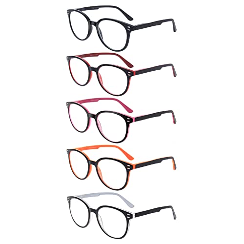 Kerecsen 5 Pairs Retro Round Frame Reading Glasses Spring Hinge Large Readers (5 Pack Mix Color, 2.50), Medium