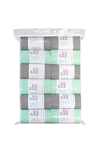 Oh Baby Bags Scented Disposable Plastic Bags – 12 Rolls, 144 Bags Total, Seafoam and Gray