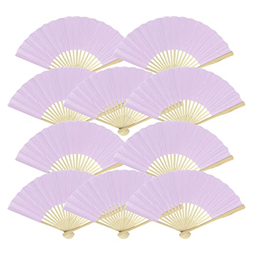 Quasimoon PaperLanternStore.com 9 Inch Lavender Silk Hand Fans for Weddings (10 Pack)