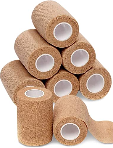 4-in Wide Self Adherent Cohesive Wrap Bandages (8 Pack), 5 yds Self Adhesive Bandage Wrap, Brown Athletic Tape, Hand & Wrist Wraps, Ankle wrap, Premium-Grade Medical Stretch Wrap, Non Woven Wrap