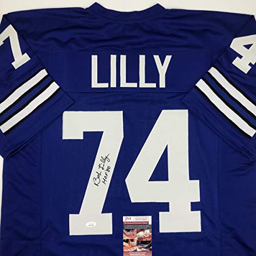 Autographed/Signed Bob Lilly HOF 80 Dallas Retro Blue Football Jersey JSA COA