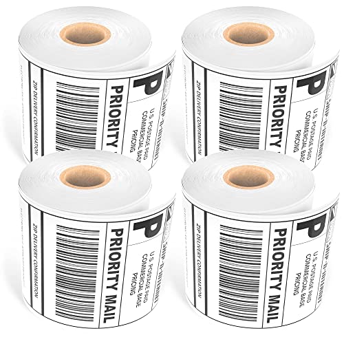 LotFancy 4×6 Thermal Labels, 4 Rolls Shipping Labels (250 Labels/Roll), 1″ Core, Perforated White Mailing Postage Label Compatible with Zebra 2844 ZP-450 ZP-500 ZP-505