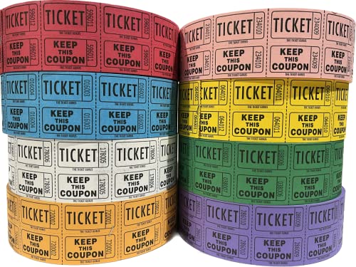 Ticket Guru-Raffle Tickets – (4 Rolls of 2000 Double Tickets) 8,000 Total 50/50 Raffle Tickets (4) Random Colors)
