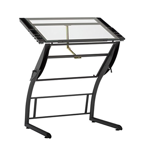 SD STUDIO DESIGNS Triflex Drawing Table, Sit to Stand Up Adjustable Office Home Computer Desk, 35.25″ W X 23.5″ D, Charcoal Black/Clear Glass