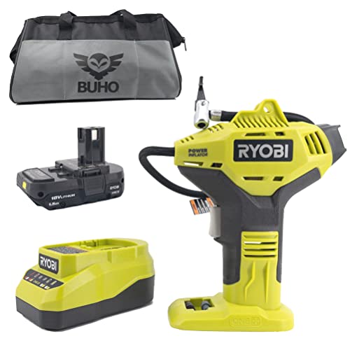 Ryobi P737D Portable Power Inflator with Charger, 1.5 Ah Lithium-ion Battery and 15 Inch Buho Tool Bag
