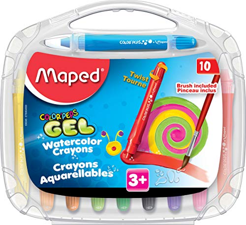 Maped Color’Peps Retractable Gel Watercolor Crayons, Assorted Colors, Includes FREE Watercolor Brush, Set of 10 (836345)