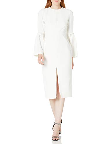 Jill Jill Stuart Women’s Cocktail Dress with Front Slit and Bell Sleeves, Off/White, 2