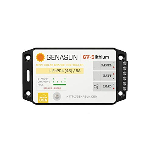 Genasun GV-5-Li-14.2V, 5 A MPPT Solar Charge Controller for Lithium (4S LiFePo4) battery and 5 A Load Output with Low Voltage Disconnect (LVD)