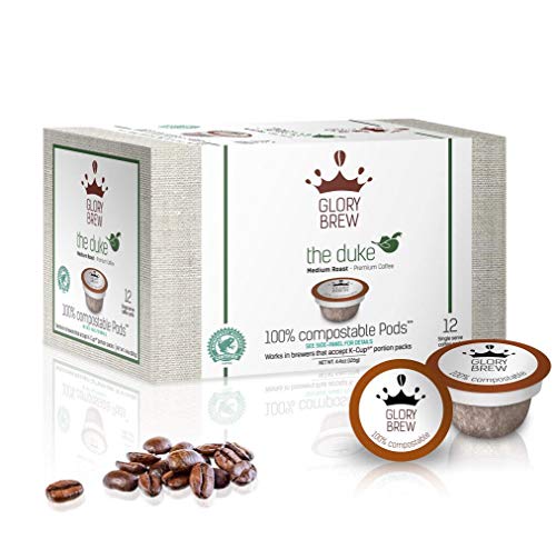 Glorybrew – The Duke – 72 Medium Roast Keurig Pods – Premium Compostable Coffee Pods for Keurig K-Cup Coffee Brewers – Rainforest Alliance certified | Better than Recyclable and Biodegradable Capsules