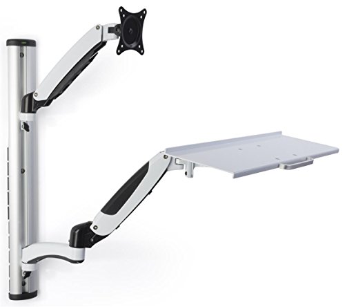 Displays2go Monitor Desk Mount Stands, Aluminum, Adjustable Height – Silver (VMSSWWMA27)