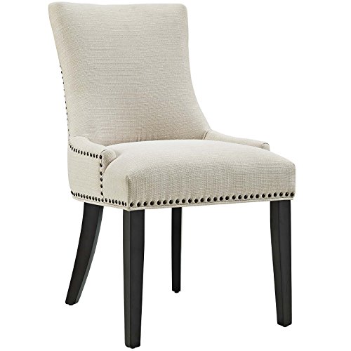 Modway Marquis Modern Upholstered Fabric Dining Chair with Nailhead Trim in Beige