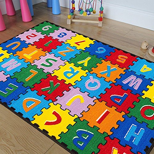 CR Kids/Baby Room/Daycare/Classroom/Playroom Area Rug ABC Puzzle (A-Z and 1-9) Educational Fun Play Mat Bright Colorful Vibrant Colors (8 Feet X 10 Feet)