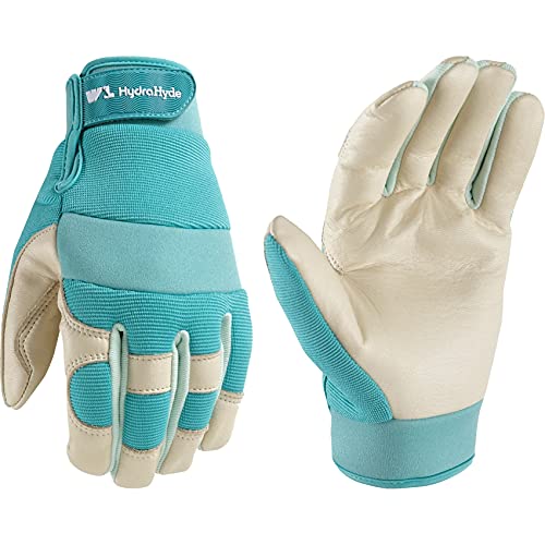 Wells Lamont Women’s Hybrid Work/Gardening Gloves | Water-Resistant HydraHyde Leather |Aqua, Medium (3204M)