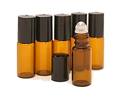 12Pcs 5ml Amber Empty Glass Roll-on Bottles with Stainless Steel Roller Balls and Black Cap for Essential Oil Perfumes Lip Balms