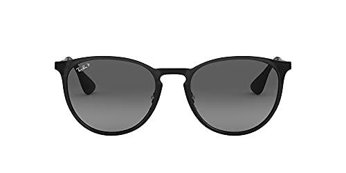 Ray-Ban RB3539 Erika Metal Round Sunglasses, Black/Polarized Light Grey Gradient Grey, 54 mm