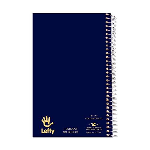 Roaring Spring Lefty Wirebound Spiral Left Handed Mini Notebook, 1 Subject, 8″x5″, 80 White Sheets College Ruled Paper, Assorted Cover Colors, Wire On Right Side For Easier Left Handed Use