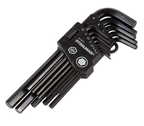 Steelman 13-Piece Long Arm Hex Key Wrench Set, Metric (MM), Extended Length Driver Shafts for Long Reach, Chamfered Ends, Durable Steel Resists Distortion