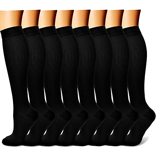 CHARMKING Compression Socks for Women & Men (8 Pairs) 15-20 mmHg Graduated Copper Support Socks are Best for Pregnant, Nurses – Boost Performance, Circulation, Knee High & Wide Calf (S/M, Black)