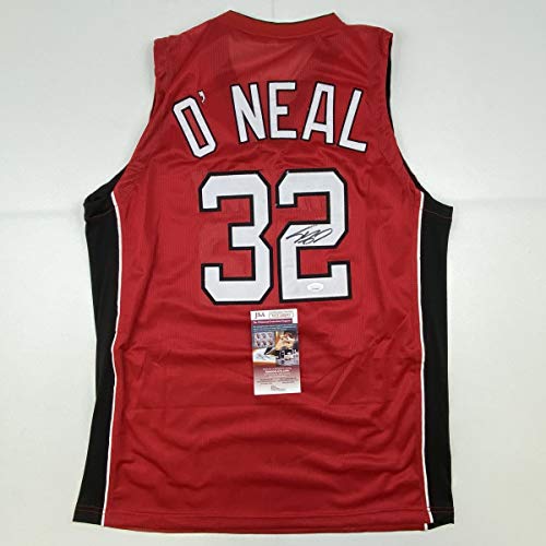 Autographed/Signed Shaquille Shaq O’Neal Miami Red Basketball Jersey JSA COA