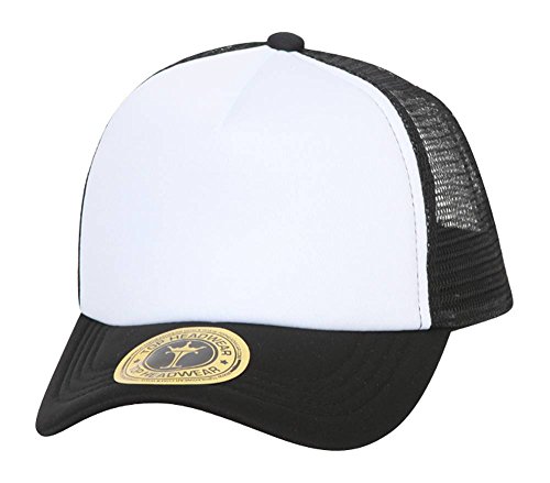 TopHeadwear Low Profile Trucker Foam Mesh Hat, White/Black
