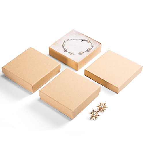 MESHA Jewelry Gift Boxes, Recyclable 3.5×3.5×1 Inch 20 Pcs Small Gift Box wtih Lids for Necklace Ring Bracelet Earring with Cotton Filled and Lids,Jewelry Box Bulk Brown