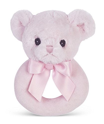 Bearington Baby Huggie Plush Stuffed Animal Pink Teddy Bear Soft Ring Rattle, 5.5″