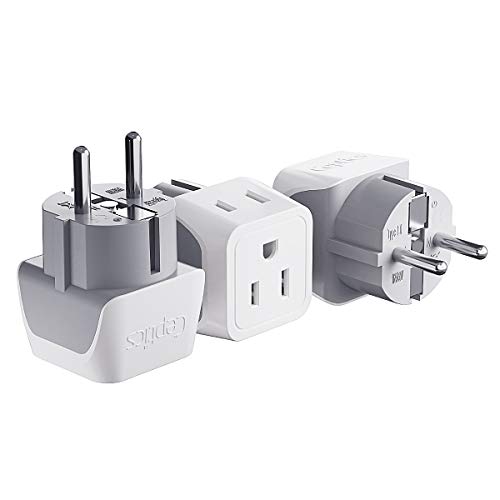 Ceptics Schuko Germany, France Plug Adapter, Dual Input – Ultra Compact Light Weight – Usa to Russia, South Korea Travel Adaptor Plug – Type E/F (3 Pack)