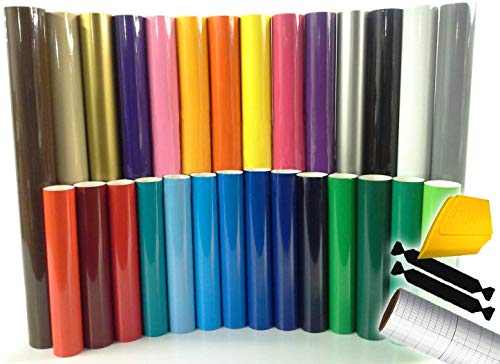 ORACAL 651 Multi-Color Vinyl Starter Kit 12″ x 5ft Roll Bundle Including Toolkit & Transfer Paper Roll (10 Roll)