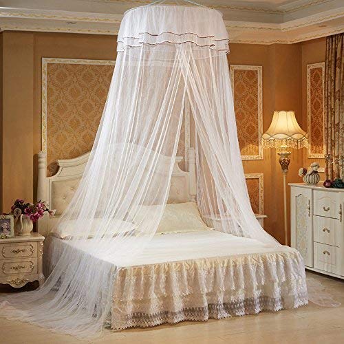 RuiHome Dome Lace Mosquito Net Canopy with Butterfly Decor fits Crib Twin Double Full Queen Bed, White Netting