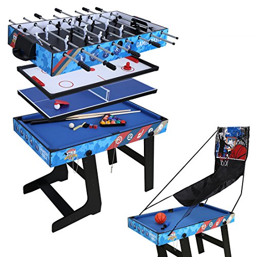 HLC 4FT Multi Function Combo Game Table with Pool Billiard Slide Hockey Foosball Basketball and Table Tennis