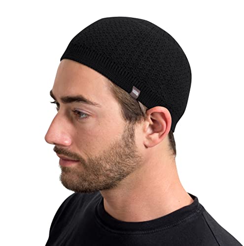 Muslim Bookmark 100% Cotton Skull Cap Kufi with Wavy Lattice Knit | Cooling Skully for Sport Sleep Helmet Liner