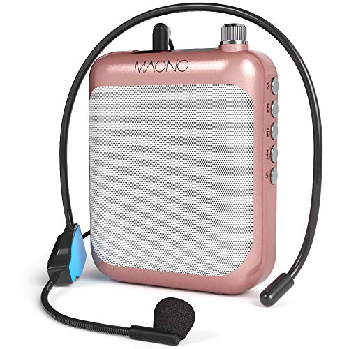 Voice Amplifier MAONO Portable Rechargeable Mini Speaker with Wired Microphone Headset and Waistband, Support FM MP3 TF Card for Teachers, Coaches, Tour Guide, Classroom, Outdoors, C01