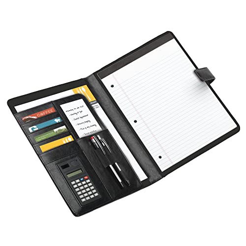 Office Depot® Brand Padfolio With Magnetic Closure And Calculator, 11 1/10″H x 10 1/2″W x 1 3/10″D, Black