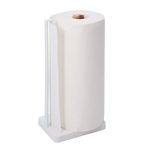 Yamazaki Home Tosca One-Handed Tear Paper Towel Holder – Kitchen Storage Rack – Steel + Wood