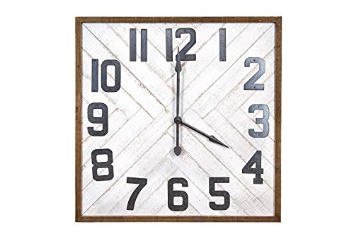 Creative Co-Op Square Herringbone Inlay Stained Wood Wall Clock, 36″, White