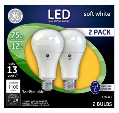 G E Lighting 65762 LED Light Bulb, Soft White, 1100 Lumens, 12-Watt, 2-Pk. – Quantity 4