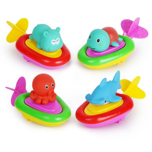 Boley Pull String Bath Surfers – 4 Pk Floating Animal Bath Toys for Toddlers – Ages 3+