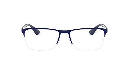 Ray-Ban RX6335 Rectangular Prescription Eyeglass Frames, Blue On Gunmetal/Demo Lens, 54 mm