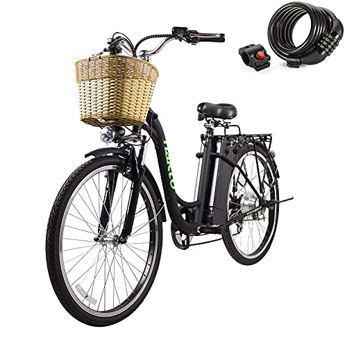 NAKTO 26″ 250W Cargo-Electric Bicycle 6 Speed e-Bike with 36V Lithium Battery Aadult/Young Adult-Women Electric Bike(Black)