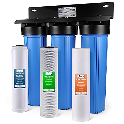 iSpring Whole House Water Filter System w/ 20″ x 4.5″ Sediment, Carbon, and Lead Reducing Water Filters, 3-Stage Whole House Water Filtration System, Model: WGB32B-PB