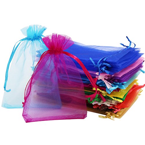 SumDirect 110Pcs 4×6 inches Mixed Color Sheer Drawstring Organza Jewelry Pouches Wedding Party Christmas Favor Gift Bags