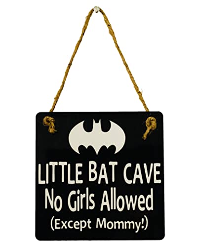 Little Bat Cave No Girls Allowed – Superhero Door Sign Hanger – Gift Present for Baby Shower Nursery