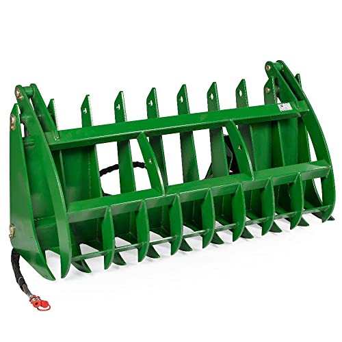 Titan Attachments 72in Clamshell Root Grapple Rake Fits John Deere Global Euro Loaders, Twin 3,000 PSI Cylinders, Brush Debris Landscaping Grapple