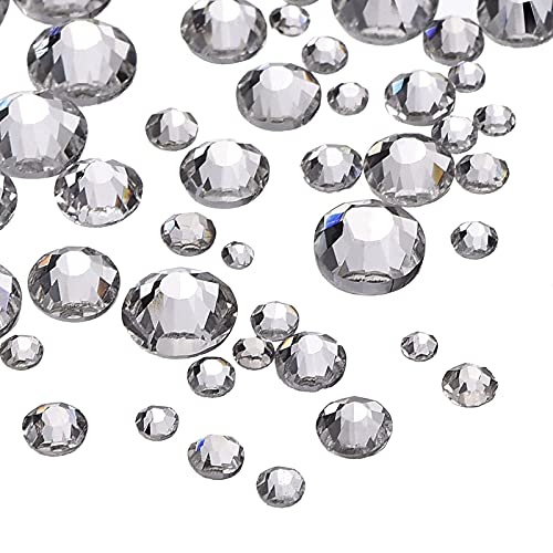 Outus 1000 Pieces Clear Flat Back Rhinestones Round Crystal Gems (1.5/2.5/3/4/5mm)