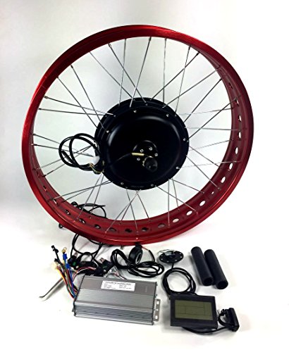 NBPower Red Rim 48V 1000W Rear Wheel Gearless Hub Motor, 26″ 4.0 inch Fat Tire,Electric Fat Bike DIY Conversion Kits with LCD Display, Fat tire Kit.