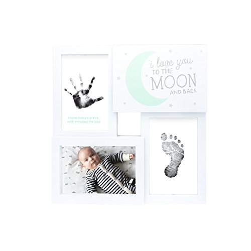 Tiny Ideas Baby Prints Collage Keepsake Frame with Included Ink Pad, Love You to The Moon and Back, Mint/White/Black, 4″ x 6″ Photo