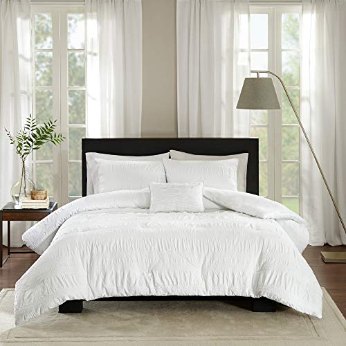 Madison Park Nicolette Duvet Cover King/Cal King Size – White, Striped Duvet Cover Set – 4 Piece – 100% Cotton Light Weight Bed Comforter Covers
