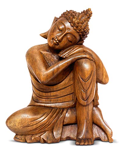 G6 Collection 8″ Wooden Serene Sleeping Buddha Statue Hand Carved Sculpture Handmade Figurine Decorative Home Decor Accent Handcrafted Art Traditional Modern Decoration Sitting Resting Buddha (Small)